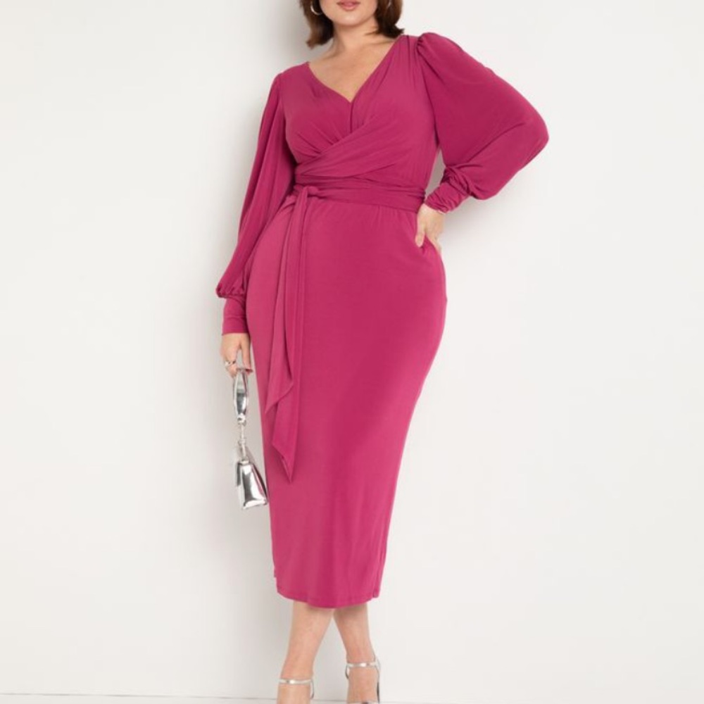 ELOQUII Cross Front Midi Dress